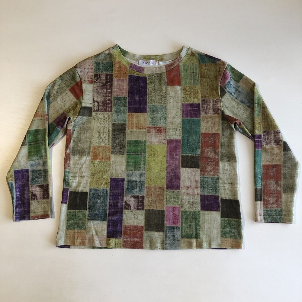 MISSLOOK Women’s LS Pullover Shirt Multicolor Geometric Sz S